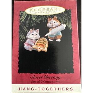 Hallmark 1994 Sweet Greeting Hang-Togethers Set of 2 Cat Keepsake Ornament Box